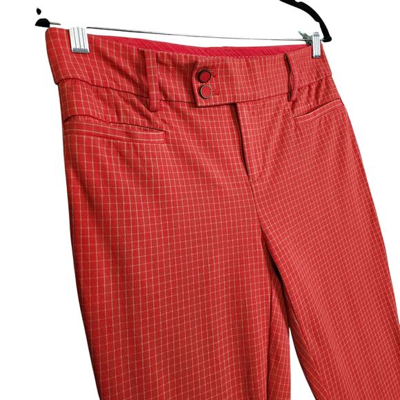 Anthropologie Womens The Essential Slim Trousers Size 8 Red Rouge Windowpane - Picture 4 of 14